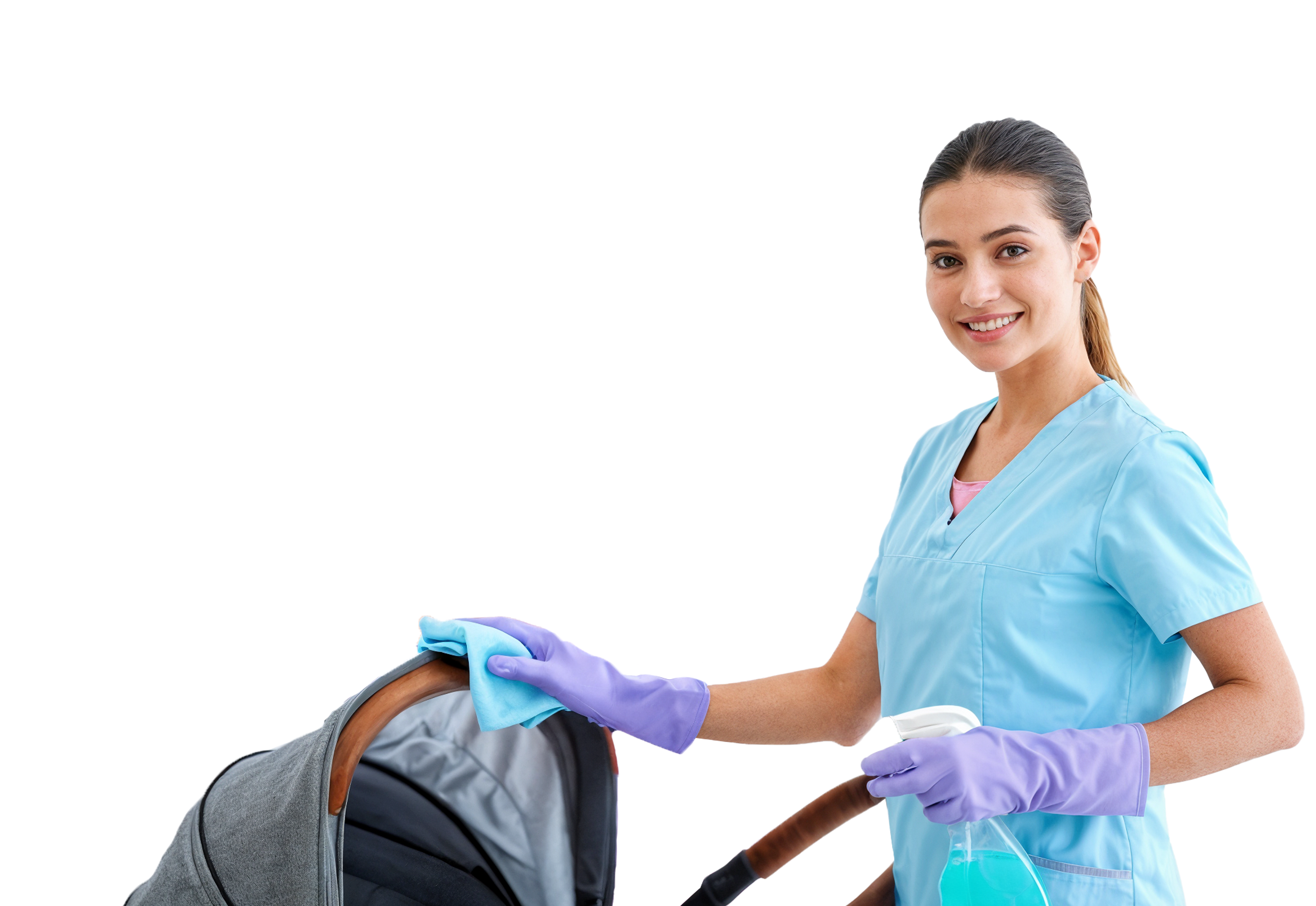 Specialist BabyClean curățând un cărucior pentru copii